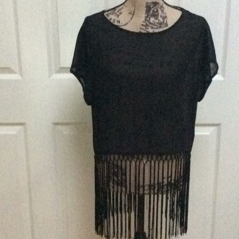 Sheer Black Fringe Blouse